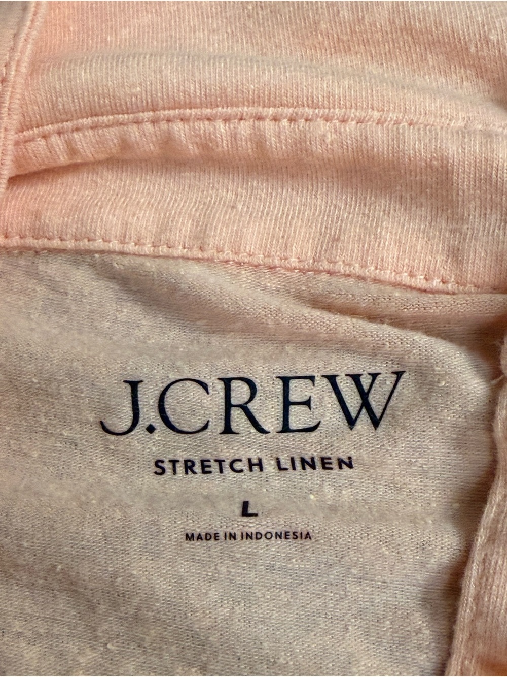 J.Crew Peach Stretch Linen Polo Top Large Relaxed Coastal Preppy Chic - Picture 8 of 10